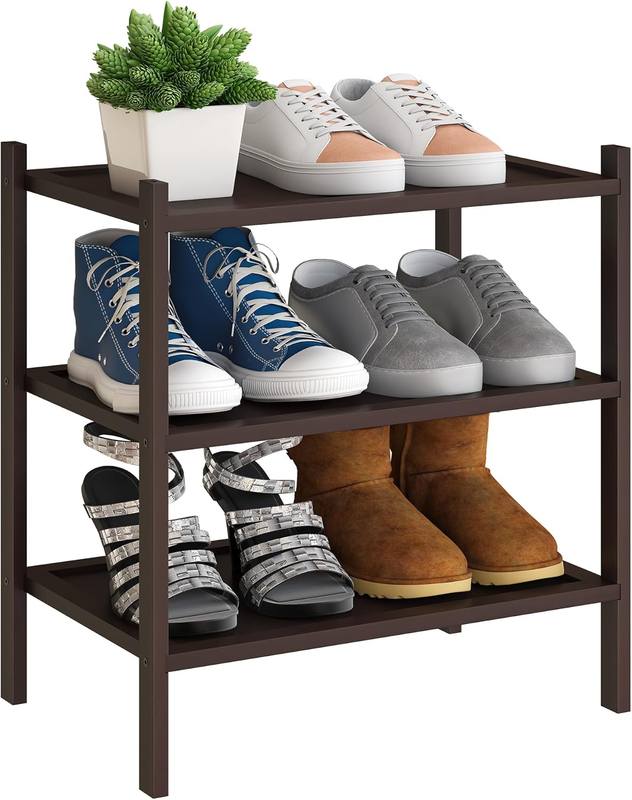 Zapatero pequeño de bambú de 3 niveles Estante para zapatos apilable premium