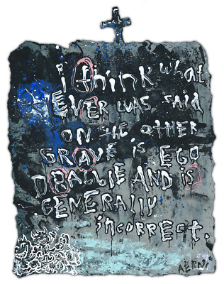 Original JUSTIN AERNI Painting circa 2018 dark art surreal : '' EGO GRAVE ''