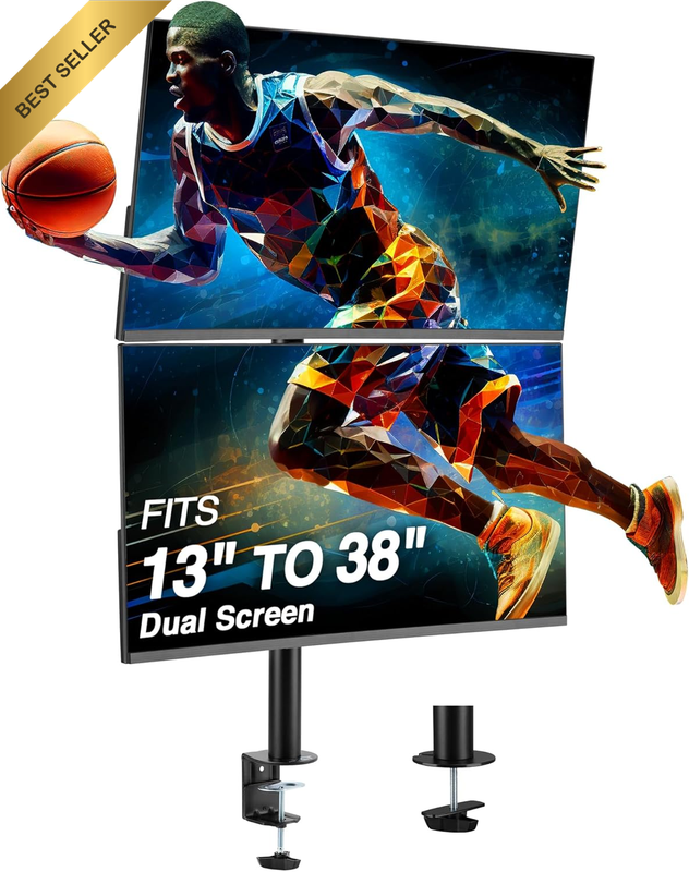 Vertical Dual Ultrawide Monitor Mount Stand Heavy Duty Adjustable Fits 2x38" Scr