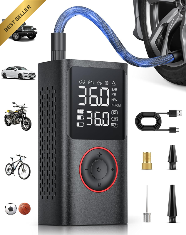 Tyre Inflator Portable Air Compressor 150 PSI Cordless Bike Pump with Pressure G