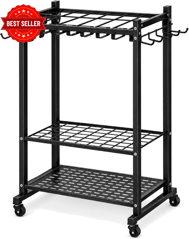 Garden Tool Organiser Rack with Wheels, Tool Rack for Garage Organization and St