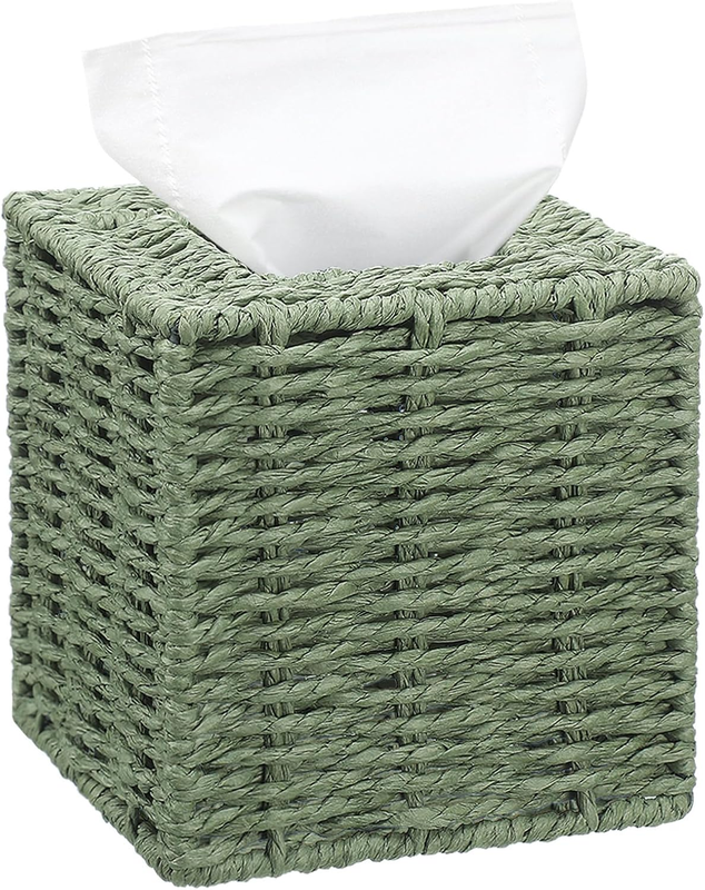 Sage Green Tissue Box Cover Square Paper Rope Tissue Box Holder