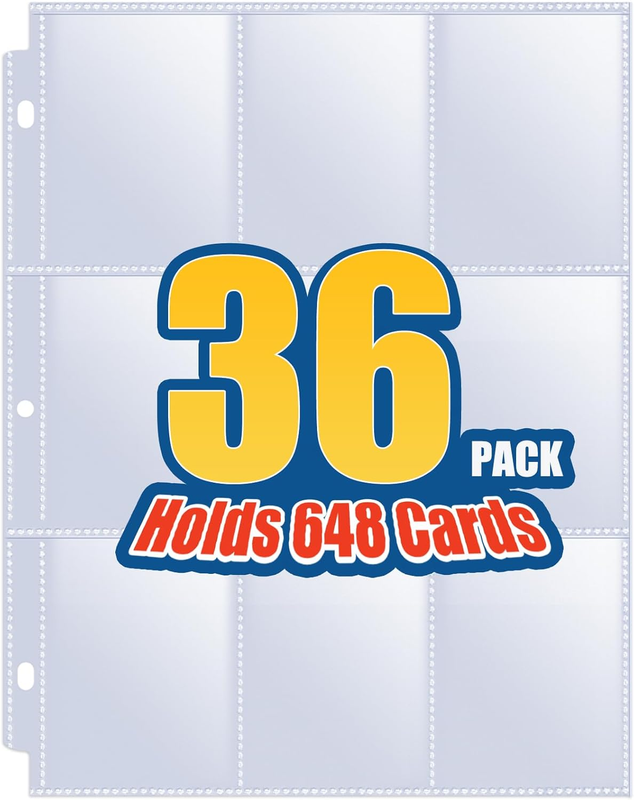 36 Pack 9 Pocket Page Protector,  Trading Card Sleeves Pages Baseball for 3 Ring Binder, Sheets Standard Size Cards, Sport Game Business Cards