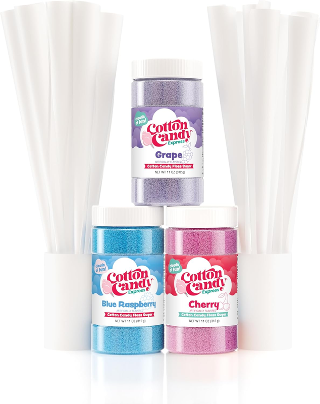 Floss Sugar Variety Pack with 3 - 11Oz Plastic Jars of Cherry,...