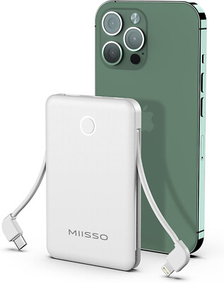 6000mAh Portable Phone Charger with Built-in 2 Cables, Small Slim Mini Power