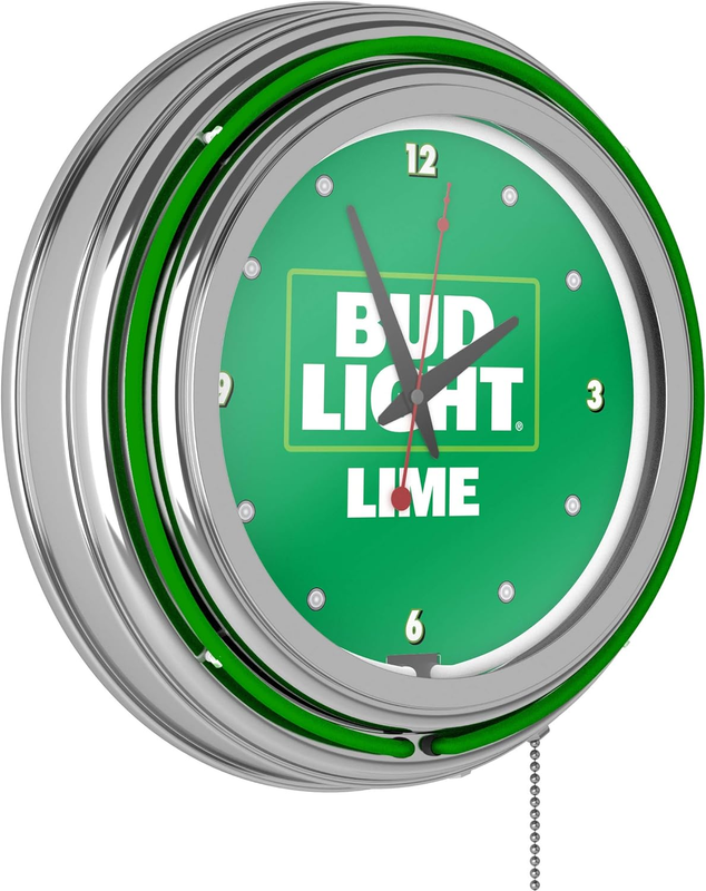 Bud Light Lime 14" Neon Wall Clock Cave Shed Game Room Garage Bar Den Shop Offic