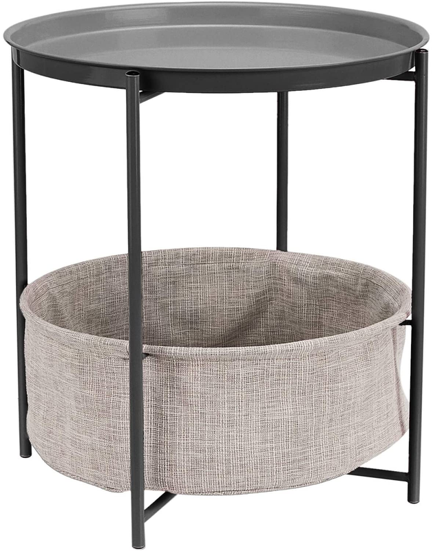 round Storage End Table, Nightstand for Bedroom or Living Room, Easy Assembly, w