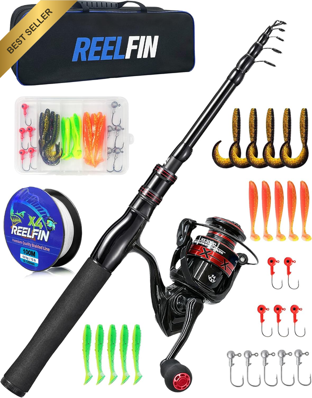 Reelfin Fishing Rod and Reel Combos, Telescopic Fishing Pole with Reel Combo for