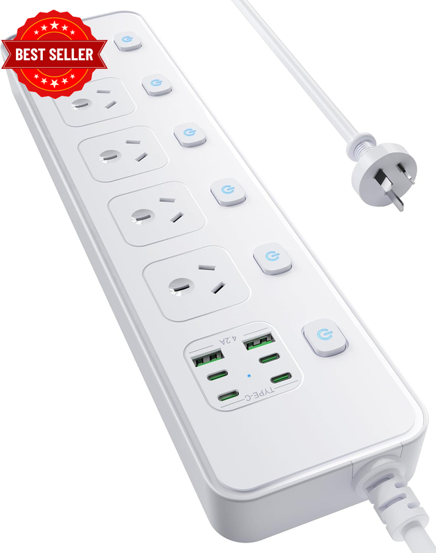 Power Board with Individual Switch - Power Strip USB with 5 AC Outlets, 6 USB C 