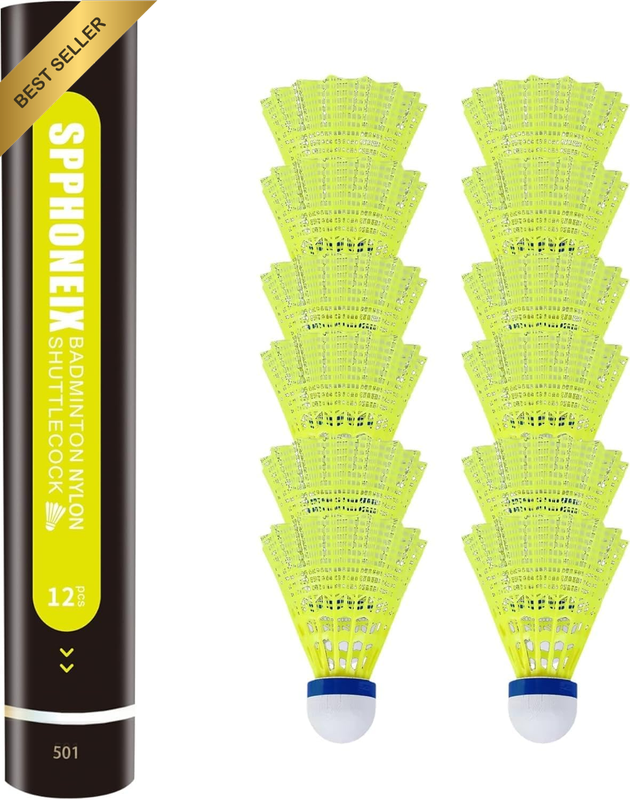 12 Pack Badminton Shuttlecocks Nylon Yellow Birdies Balls Durable High Speed