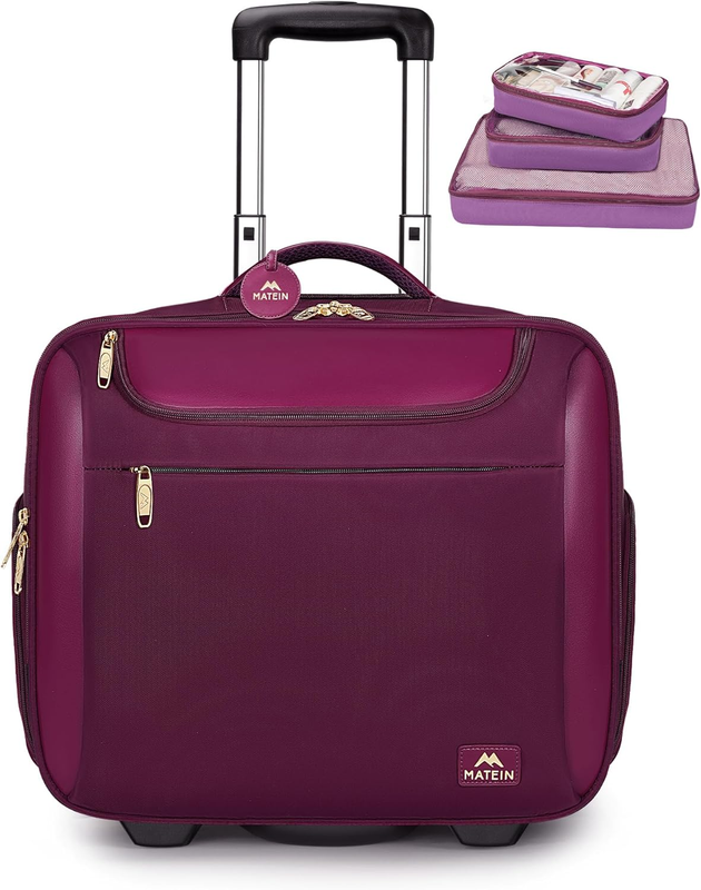 Rolling Briefcase for Women, Large 17 Inch Laptop Bag with Wheels & 3 Packing Cu