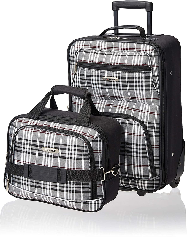 Set Travel Airplane Vacation Wheels, Black Plaid, 2 Pc
