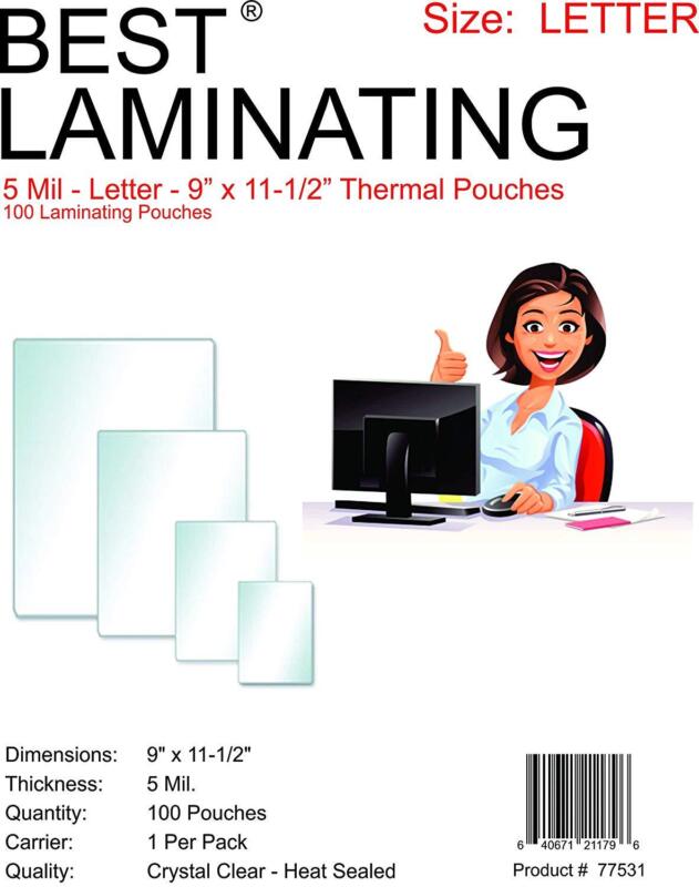 Best Laminating 100 5 Mil Letter Laminating Pouches, 9" x 11.5" Scotch Quality