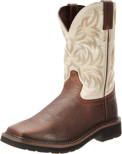Pre-owned Justin Boots Justin Original Work Boots Men's Stampede Boot In Brown/white