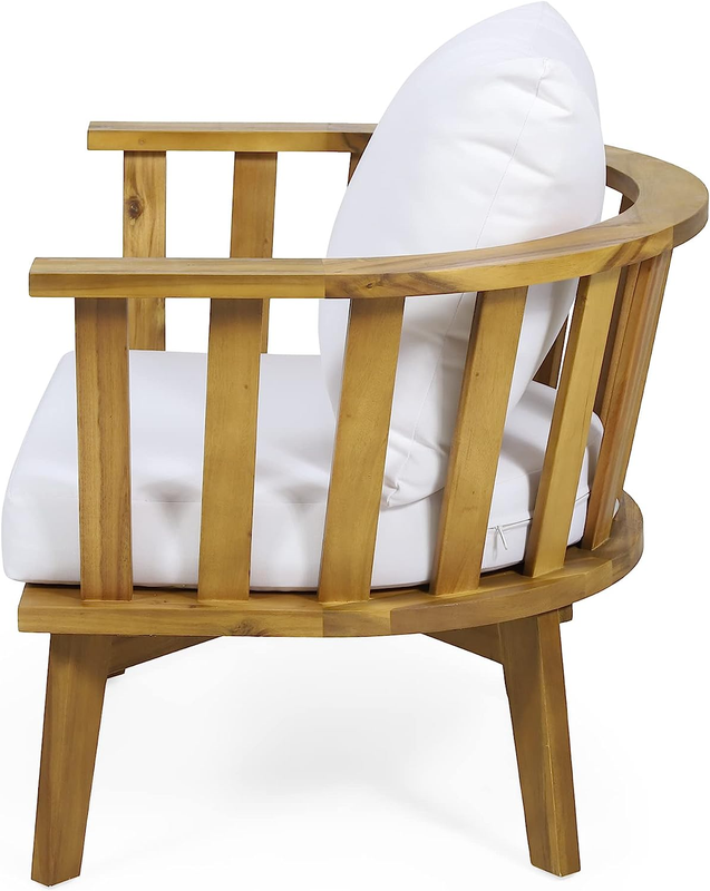 Christopher Knight Home Dean Outdoor Wooden Club Chair with Cushions, White and