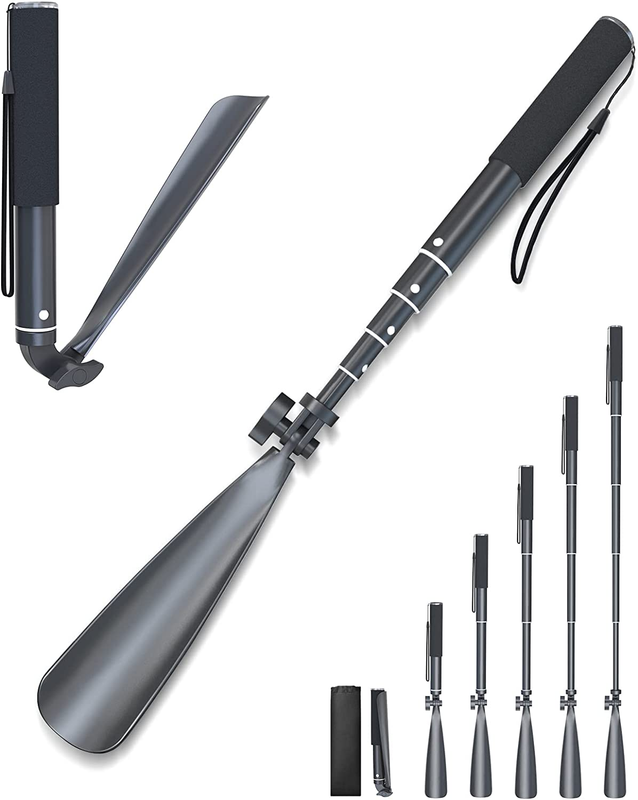 Zeerun Portable Long Metal Shoe Horn 8.5-39&ldquo;, Telescopic Aluminum Alloy Dressing