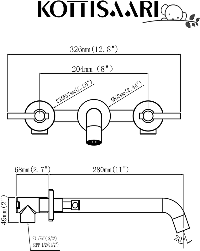 Wall Mount Tub Filler,Two Handle Bathtub Wall Faucet,Extra Long Spout Reach with