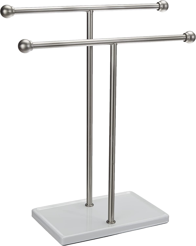 Double-T Hand Towel and Accessories Stand, Nickel/White