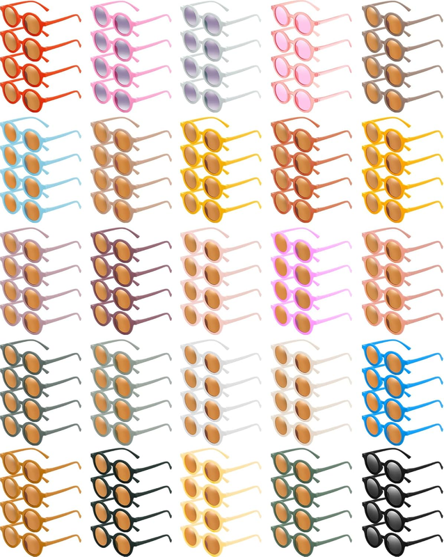 100 Pairs Summer Kids Sunglasses Bulk Colorful Cute round Sunglasses Retro Groovy Circle Toddler Glasses Eyewear for Girls Boys Outdoor Beach Sports Birthday Party Favor, Age 3 to 10