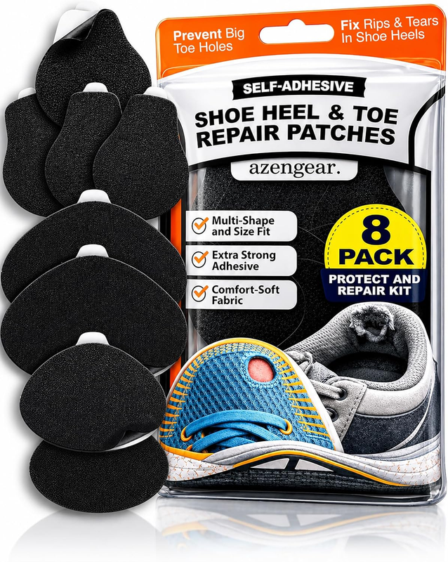 Shoe Heel Repair & Big Toe Hole Preventer Patch Kit: Stick-On, Strong Adhesive,