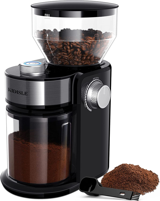 Electric Burr Coffee Grinder, Automatic Flat Burr Coffee for French Press, Drip