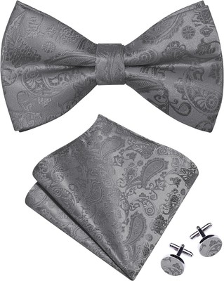 GUSLESON Mens Paisley Bow Tie Handkerchief Jacquard Woven Adjustable Pre-Tied Bo