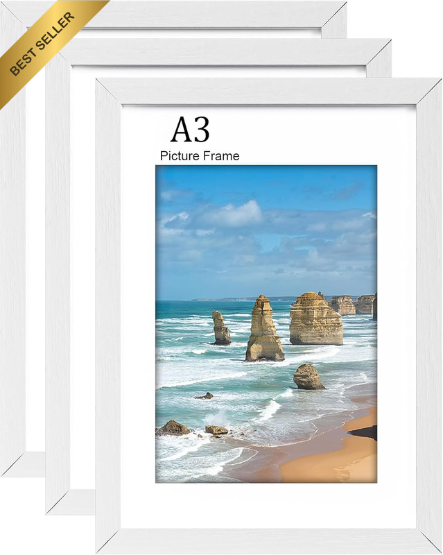 A3 Frame, Wooden A3 Picture Frames, Versatile White Frame, Dual Orientation (Lan