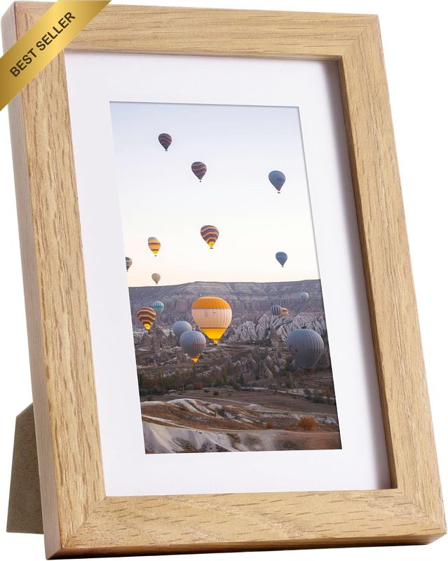 4X6 Wooden Picture Frame, Usa-Sourced Natural Oak Solid Wood Photo Frame with Pl