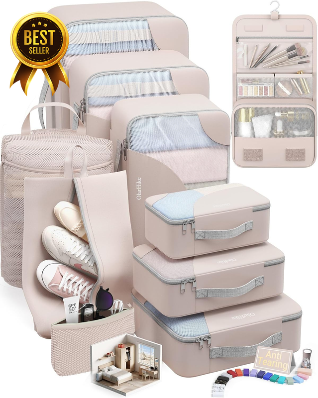 10-Piece Travel Luggage-Organizer Packing-Cubes and Toiletry Set