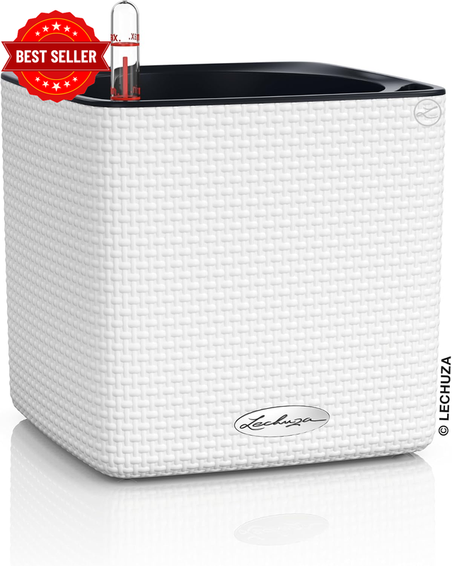 Cube Color 16 Self Watering Plant Pot, White, 17 Cm Diameterx 17 Cm Width X 16 C