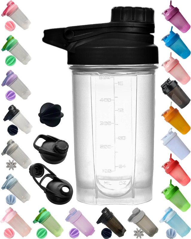 12 Oz Small Clear Shaker Bottle With Measurement Mark & Whisk Blender Mixer Ball