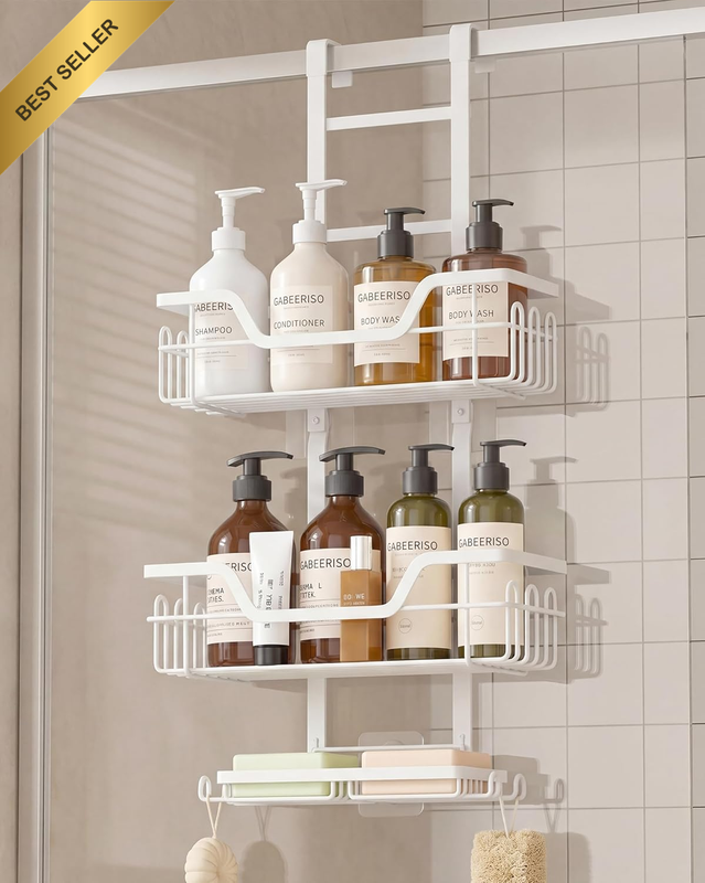 3-Tier over the Door Hanging Shower Caddy, White Bathroom Shelf | Rustproof Bath