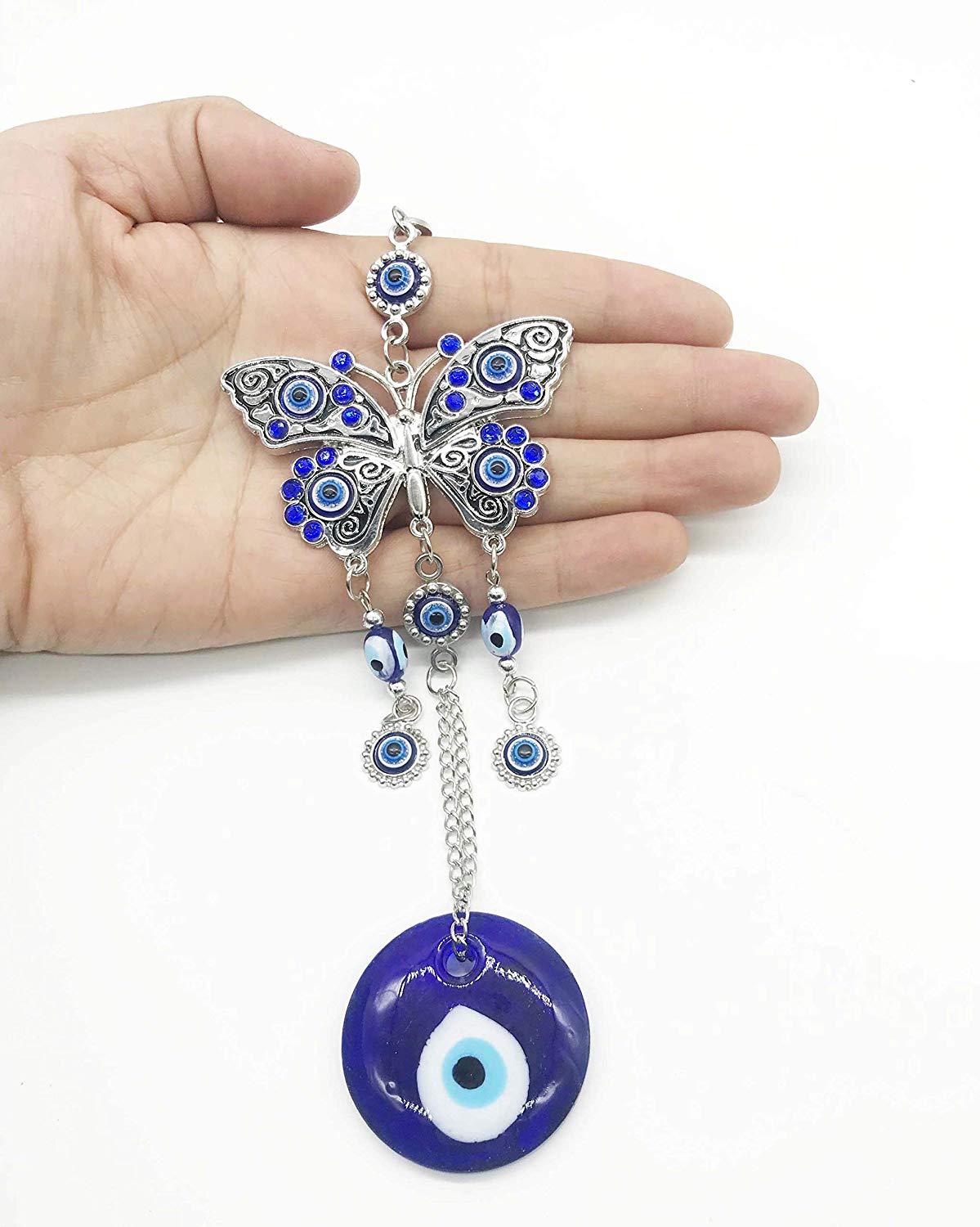 Turkish Blue Evil Eye Nazar Butterfly Amulet Car Charm Hanging Decor Ornament