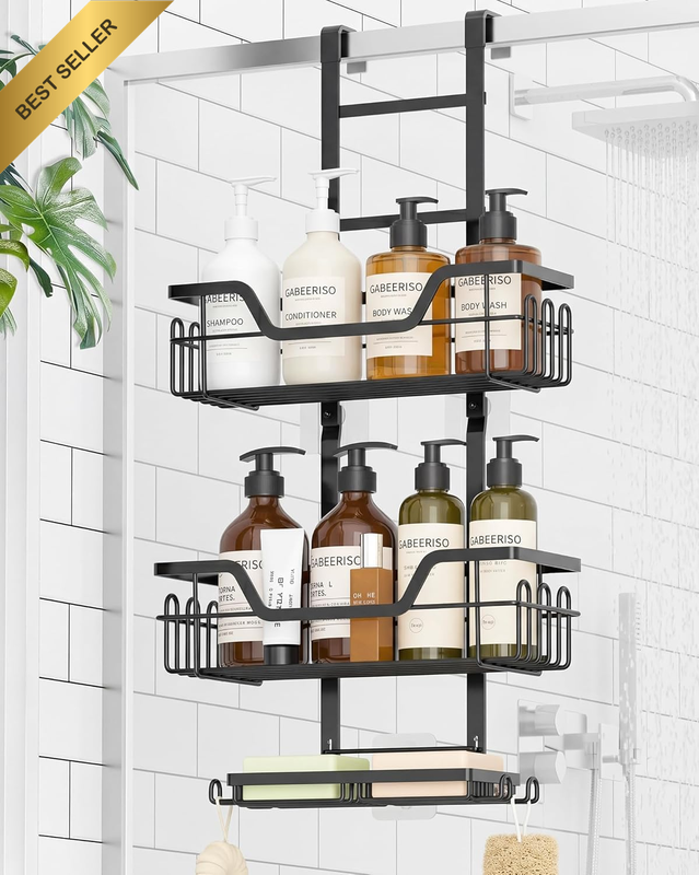 Over Door Shower Caddy Hanging 3 Tier, Rustproof Bathroom Shower Shelf Organiser