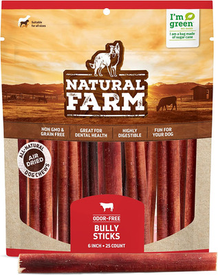 Odor-Free Bully Sticks (6 Inch, 25 Pack), 1.3 Lb. Bag, Fully Digestible 100% Bee