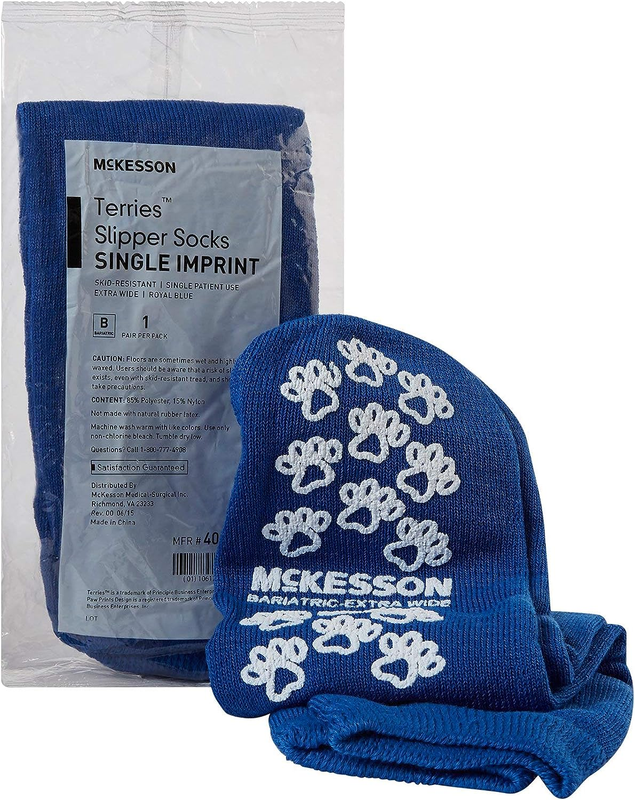 Mckesson Slipper Socks, Non-Slip Grip Socks, Royal Blue, Bariatric, Adult Shoe