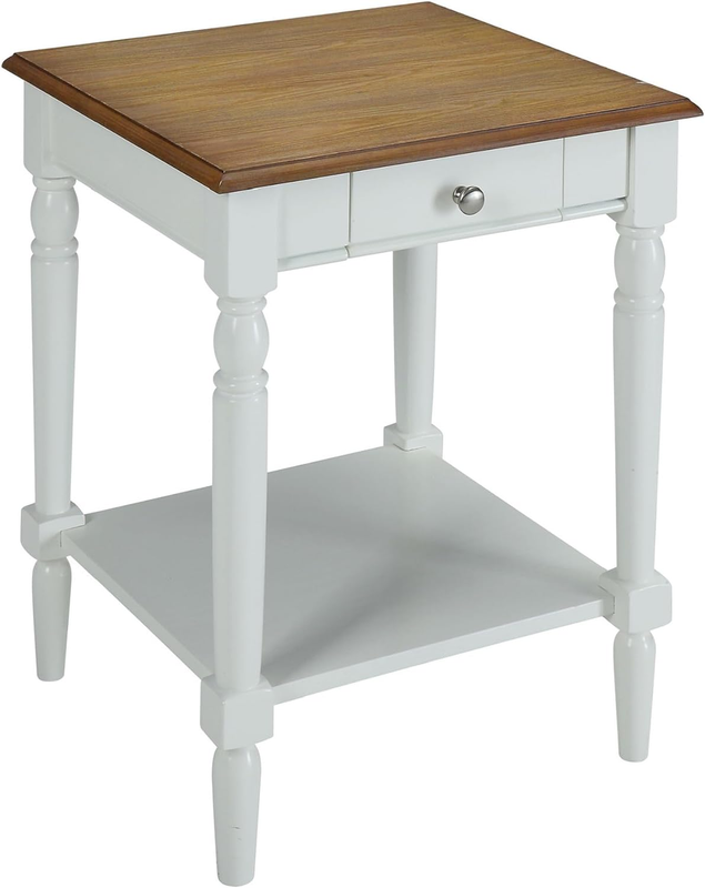 French Country 1 Drawer End Table with Shelf, Driftwood/Whit