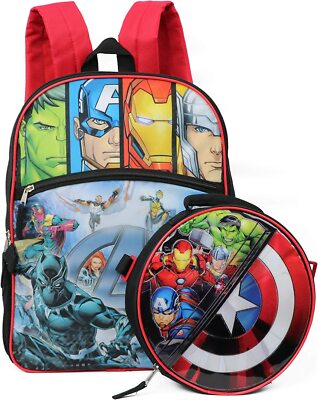 Marvel Avengers Kids Youth Backpack With Detachable Captain America Lunch Bag