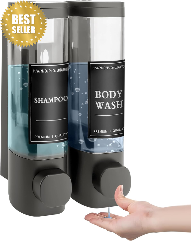 Soap Dispenser, 2 Chamber Shampoo and Conditioner Dispenser, Refillable Wall Mou