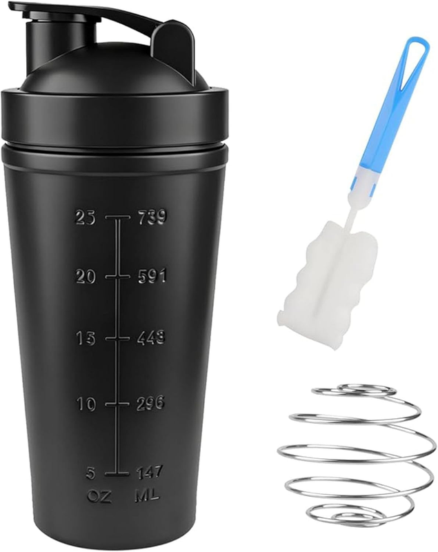 Stainless Steel Protein Shaker Bottle 750Mlmetal Shaker Cup with Mixing Ball & B