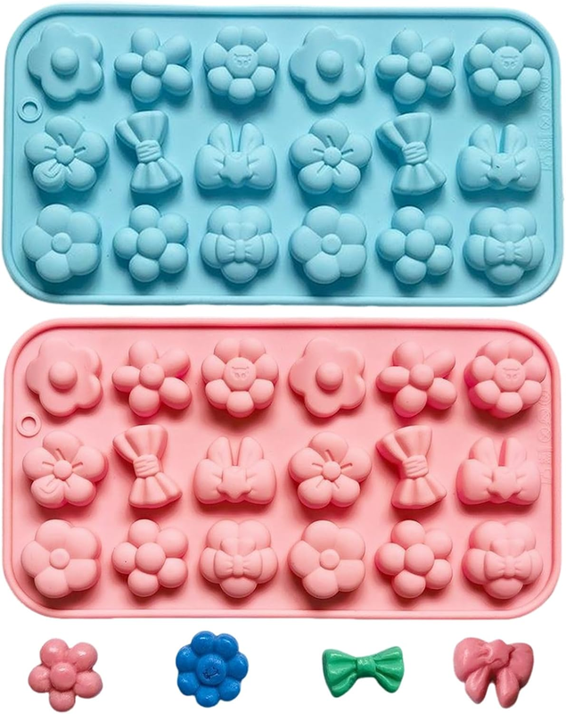 Flower Candy Molds Silicone 2PCS, Daisy Flower Chocolate Molds with Bow Tie & Le
