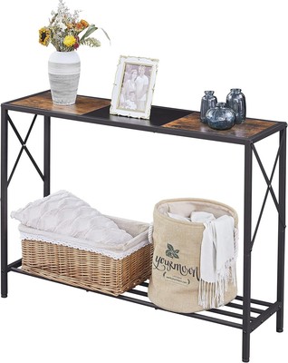 Tajsoon Console Table, 2-Tier Industrial Entryway Rustic Brown & Black 