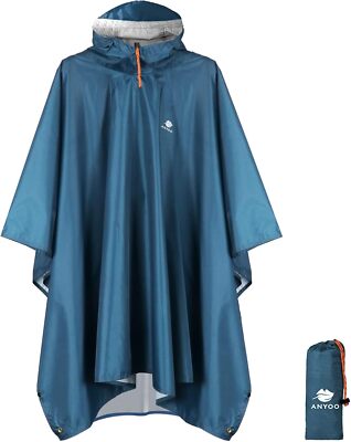 Anyoo Waterproof Rain Poncho Lightweight Reusable Hiking Hooded Coat Jacket for 
