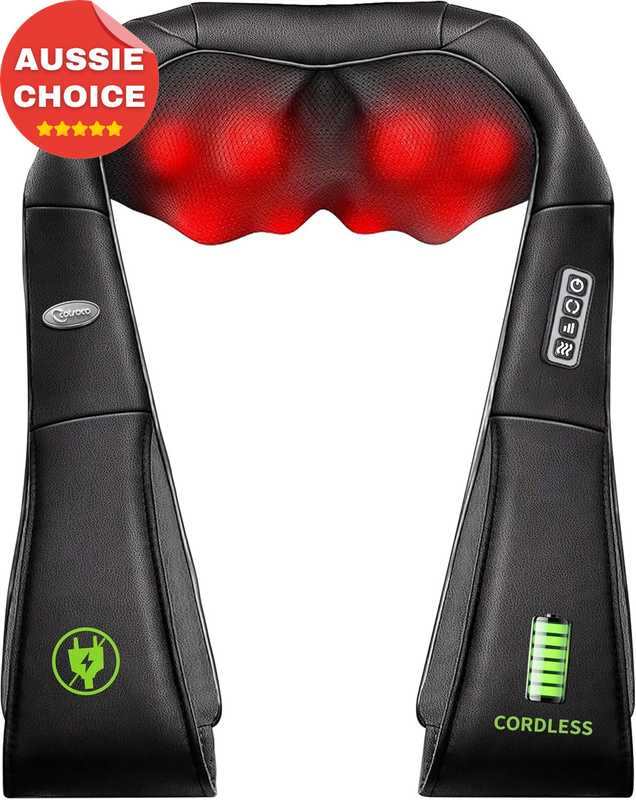 Cordless Rechargeable Neck and Back Massager with Heat Shiatsu Therapy