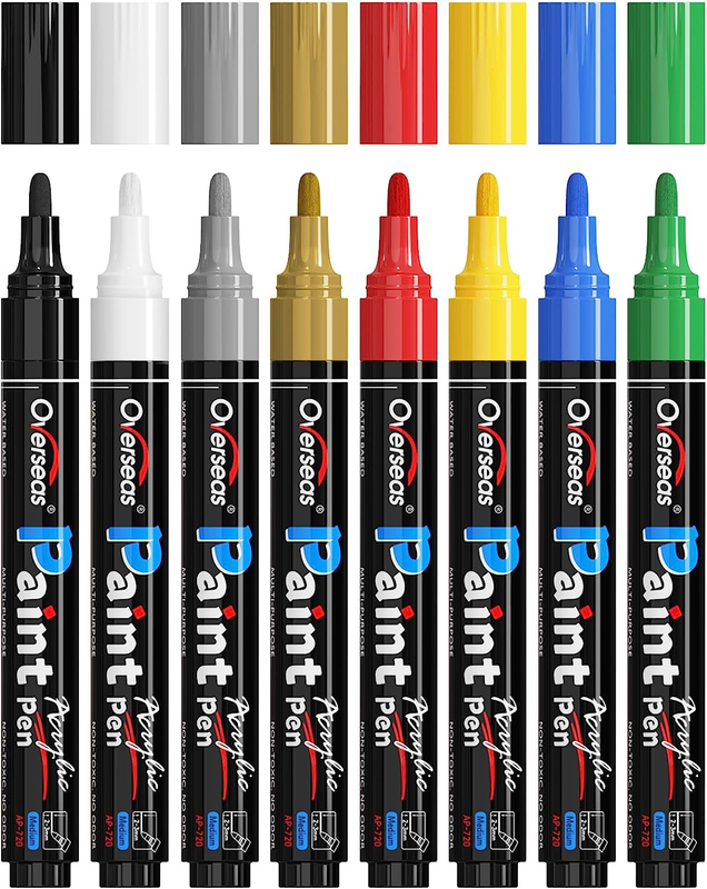 8 Permanent Acrylic Markers Assorted  Water Based Quick
