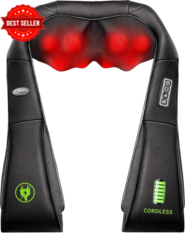 Cordless Neck Back Massager with Heat, Portable Shoulder Massager Rechargeable,