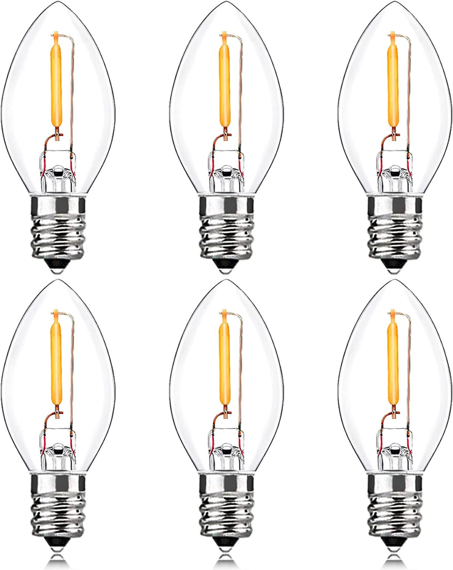 6 Packs C7 LED Bulb Night Light E12 Candelabra Small Base Bulb Light String Wind