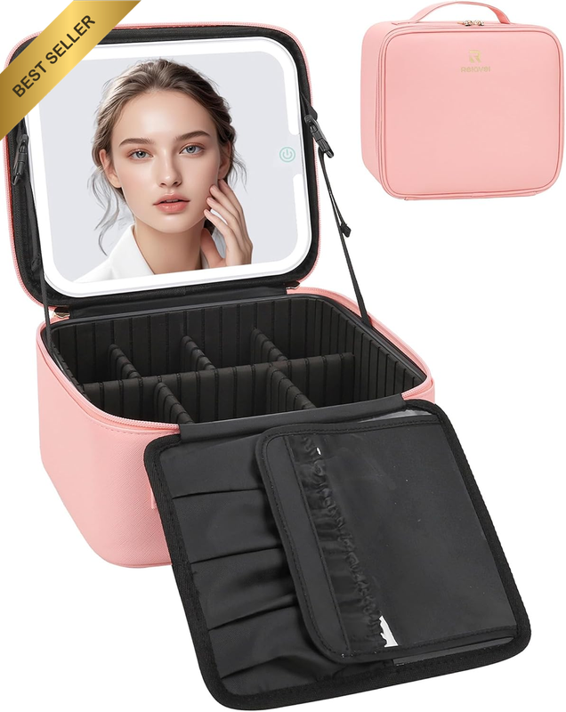 Travel Makeup Bag with Mirror Portable Travel Makeup Organizer 3 Color Adjustabl