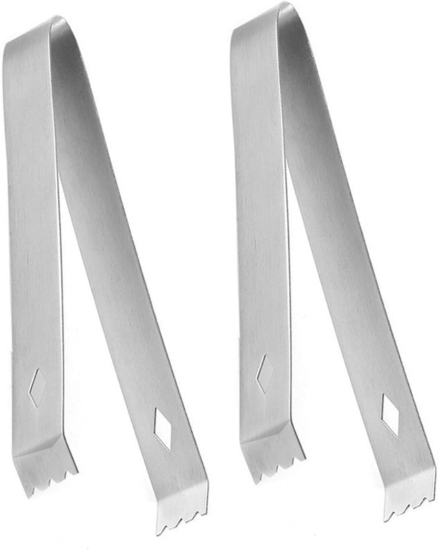 2 Pcs Mini Stainless Steel Tongs, Small Metal Ice Tongs for Ice Bucket, Serving