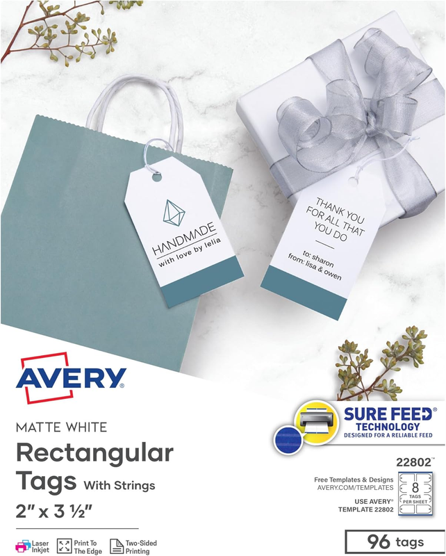 Blank Printable Tags, Sure Feed Technology, 2" X 3.5", White, 96 Customizable Ta